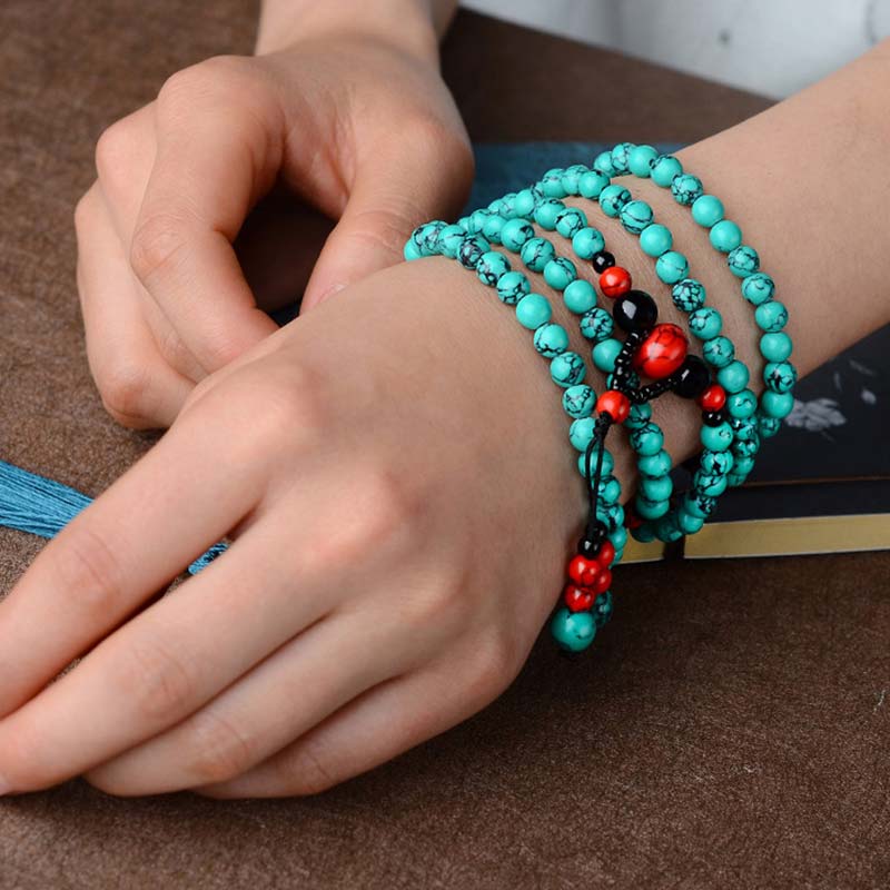 KarmaRipple's Turquoise Black Onyx Red Turquoise Bead Protection Bracelet p9