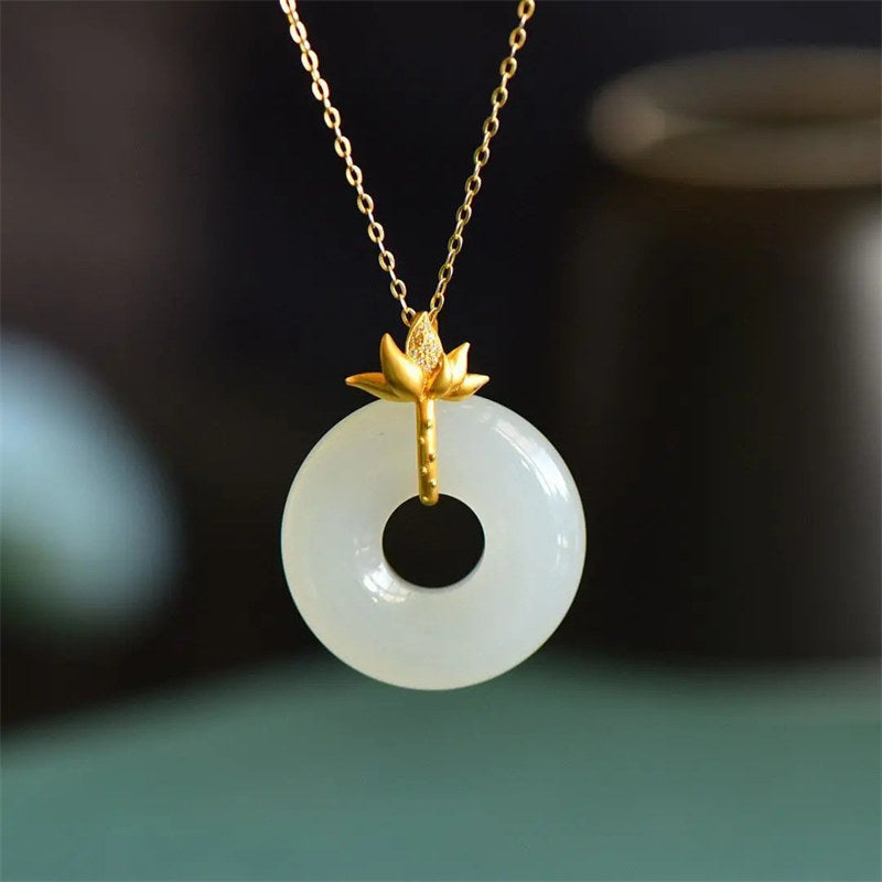 KarmaRipple's Ivory Jade Lotus Balance Pendant Necklace p9