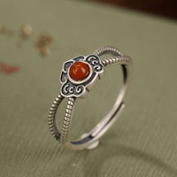 Bague de réflexion logique en argent sterling 925 et perles d'agate rouge de KarmaRipple
