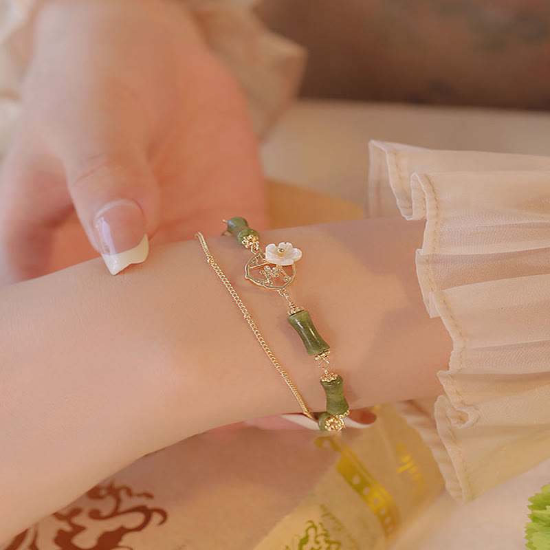 KarmaRipple's 14k Gold Plated Bronze Peridot Bamboo Flower Wealth Double Layer Bracelet p8