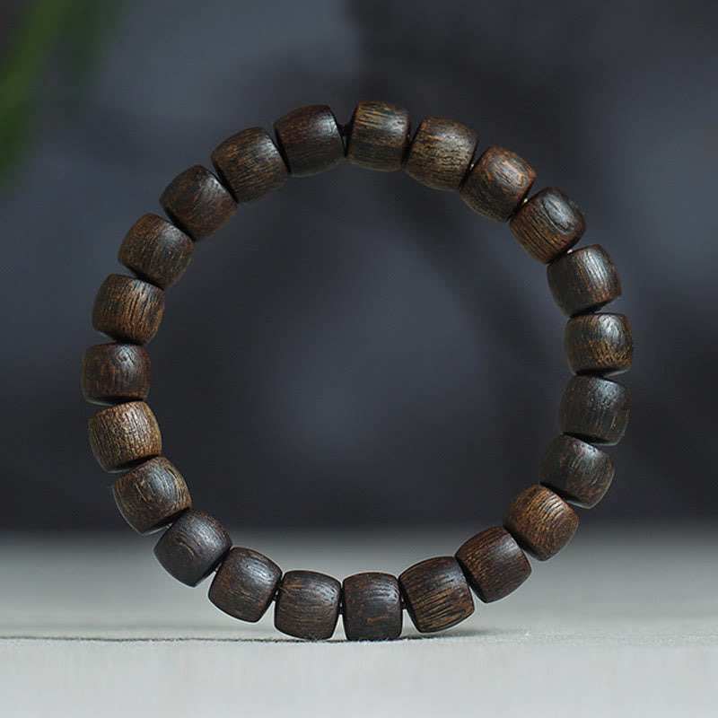 KarmaRipple's Nha Trang Rare Bai Qinan Agarwood Cyan Jade Red Agate Laughing Buddha Tibetan Bone Strength Meditation Bracelet p40