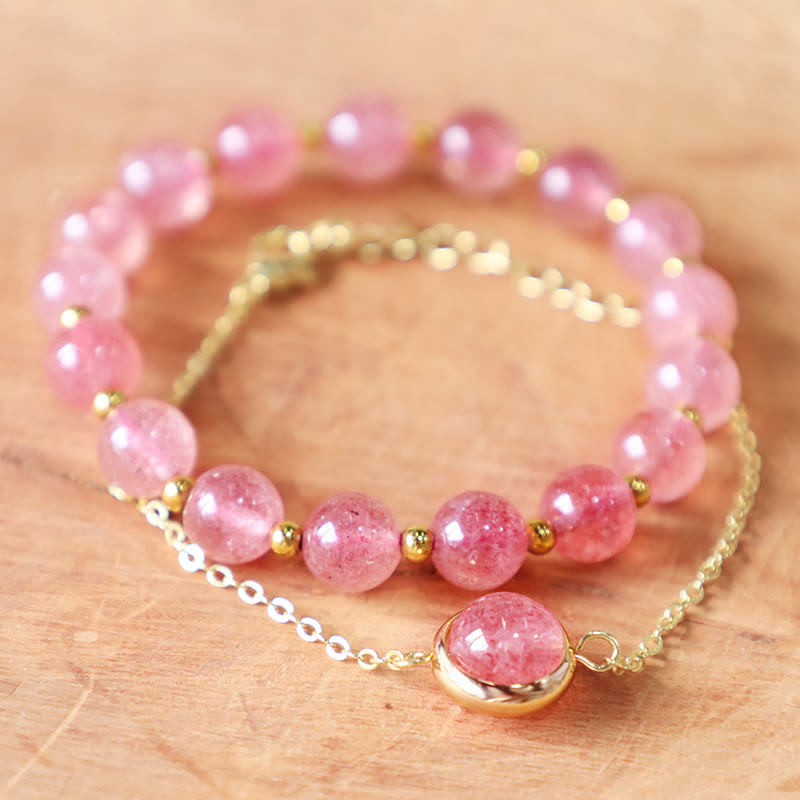 KarmaRipple's Sun Stone Strawberry Quartz Gemstone'sitive Bracelet p23