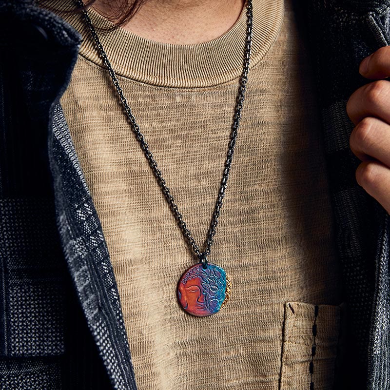 KarmaRipple's 999 Sterling Silver 24K Gold Half Demon Half Buddha Compassion Pendant Necklace p13