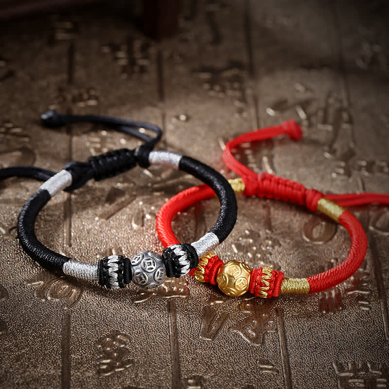 KarmaRipple's 999 Sterling Silver Round Bronze Coin Protection Fortune Beaded String Bracelet p3