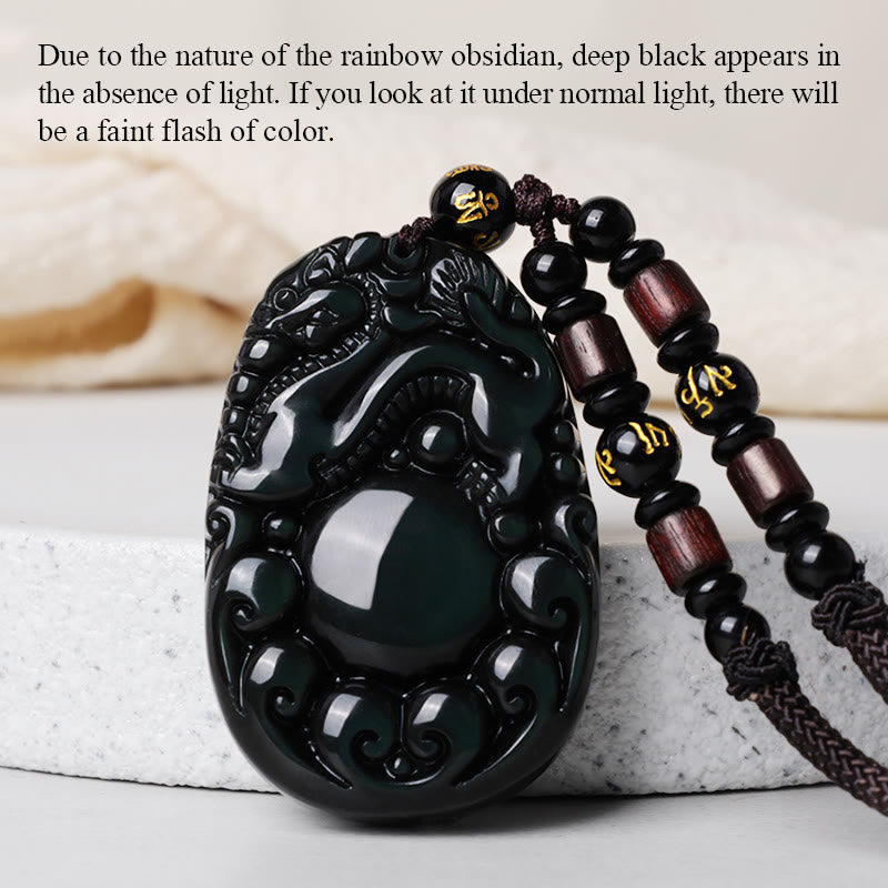 KarmaRipple's Tibetan Positive Rainbow Obsidian PiXiu Pendant p7