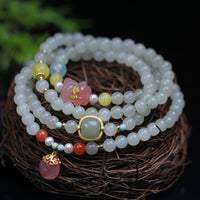 Bracelet authentique en jade Hetian rose de KarmaRipple, boucle de paix, bonheur et abondance