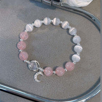 Bracelet authentique en pierre précieuse rose œil de chat et talisman d'amour lunaire de KarmaRipple