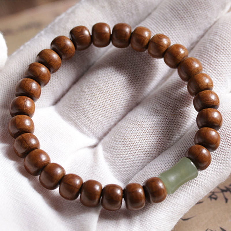 KarmaRipple's Authentic Abelia Biflora Wood Hetian Jade Bamboo Bead Warding Off Evil Spirits Bracelet p7