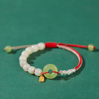 Bracelet talisman de bonheur et de fortune en argent sterling 925 et jade Hetian de KarmaRipple, avec boucle de paix et perles