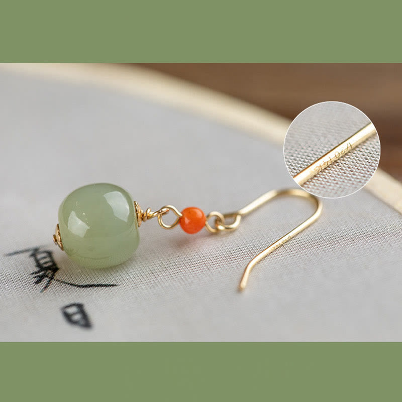 KarmaRipple's 925 Sterling Silver 14K Gold Plated Hetian Jade Red Agate Fortune Drop Dangle Earrings p13