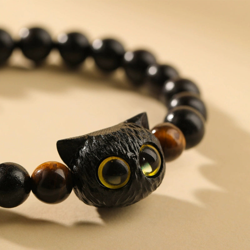 KarmaRipple's Cute Ebony Wood Cat Head Pattern Peace Bracelet p6