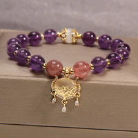 Bracelet d'équilibrage authentique en améthyste, quartz fraise et œil de chat de KarmaRipple, talisman chinois à cadenas