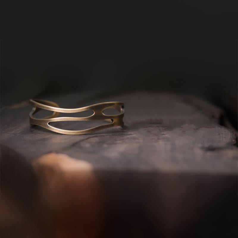 KarmaRipple's Vintage Curved Bronze Brass Wealth Adjustable Cuff Bracelet Bangle p9