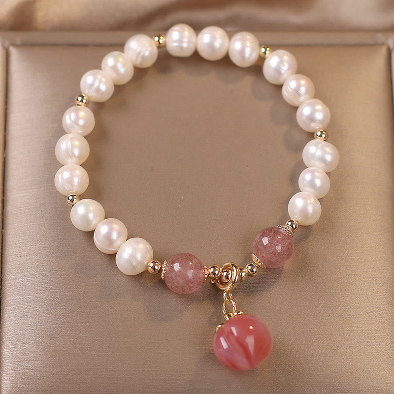 KarmaRipple's Authentic Pearl Strawberry Quartz Peach Love Heart Wisdom Talisman Bracelet p2