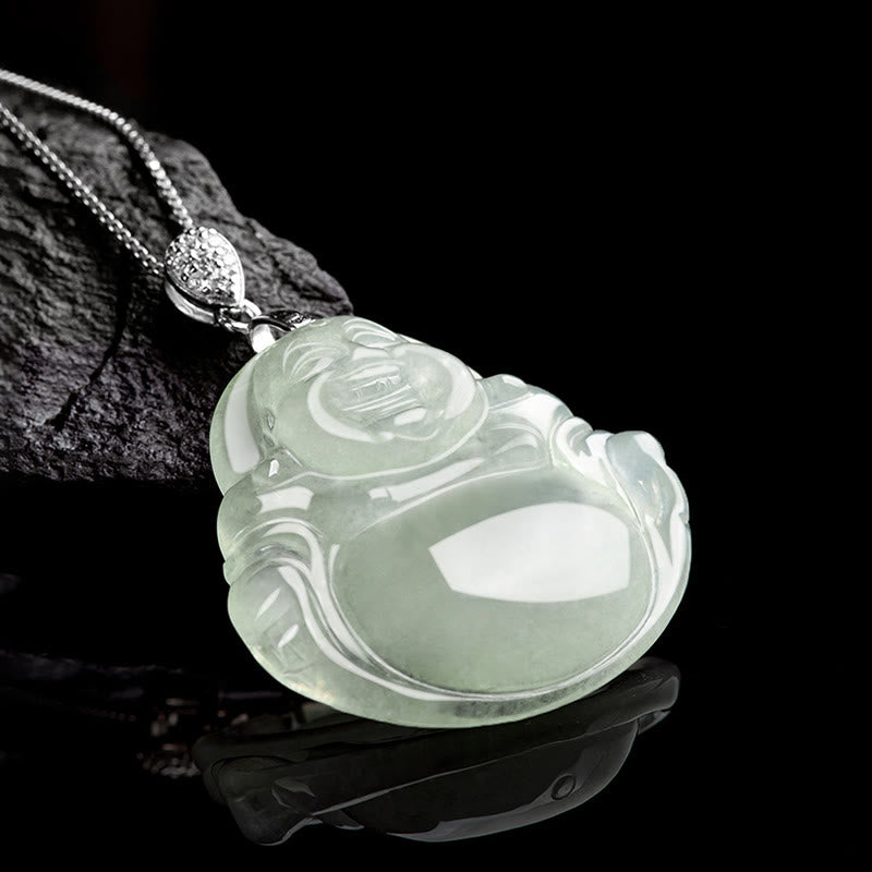 KarmaRipple's 925 Sterling Silver Authentic Jade Laughing Buddha Prosperity Abundance Chain Pendant Necklace p3