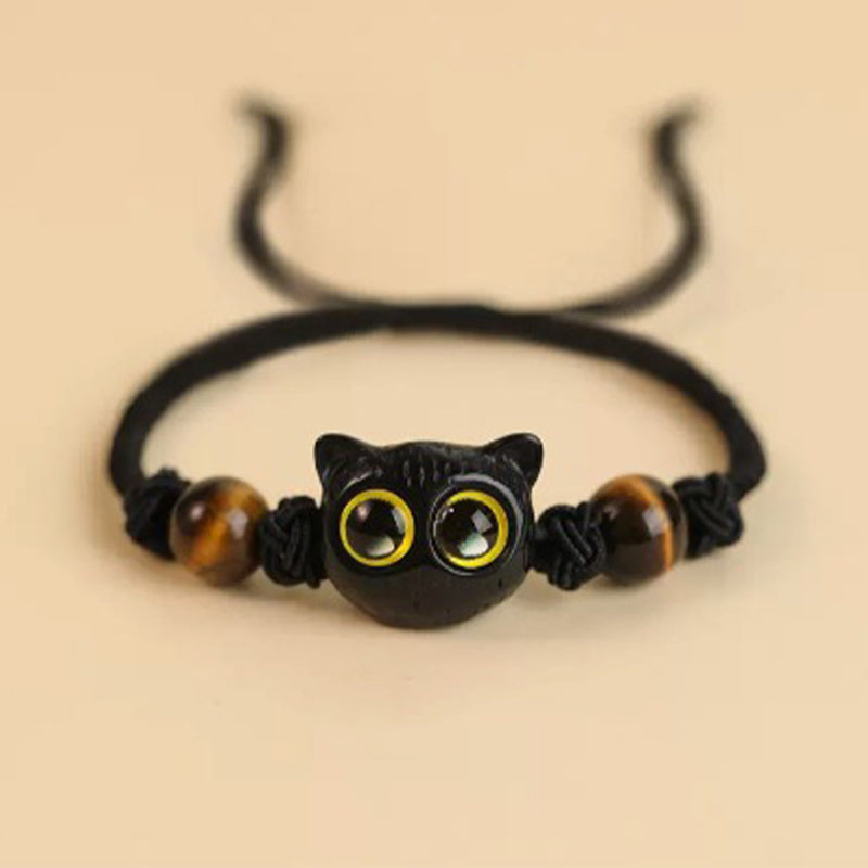 KarmaRipple's Cute Ebony Wood Cat Head Pattern Peace Bracelet p3