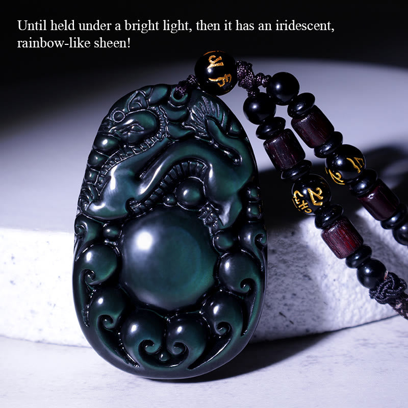 KarmaRipple's Tibetan Positive Rainbow Obsidian PiXiu Pendant p2