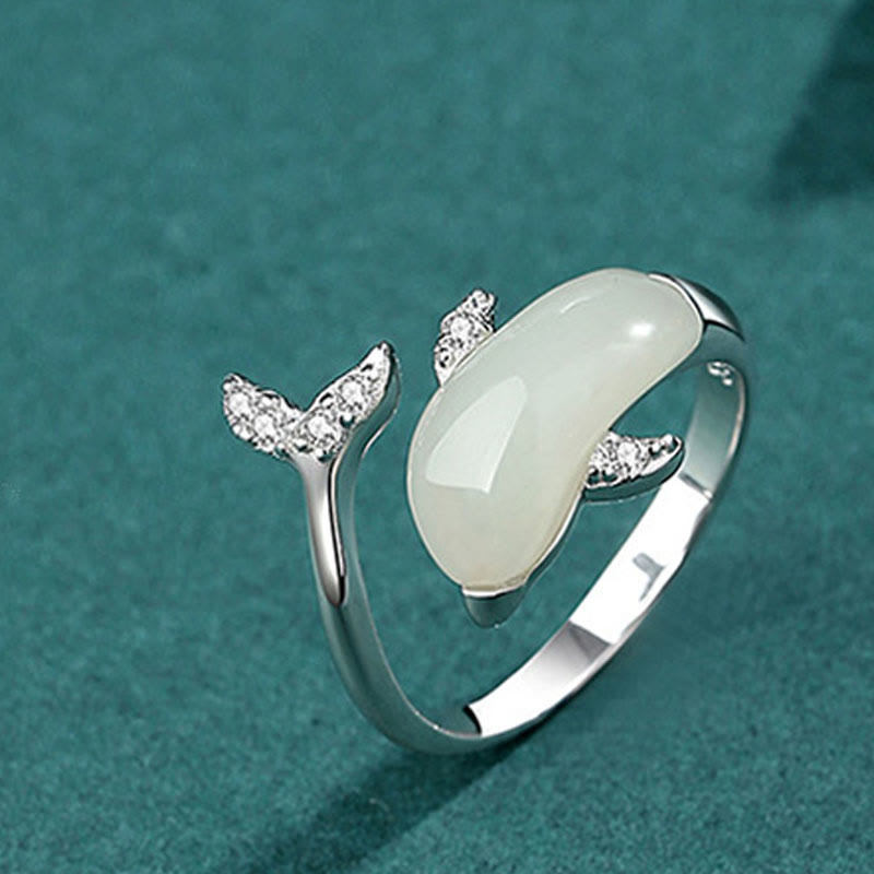 KarmaRipple's 925 Sterling Silver Cute Dolphin Hetian Jade Red Agate Fortune Pendant Necklace Ring Earrings Set p5