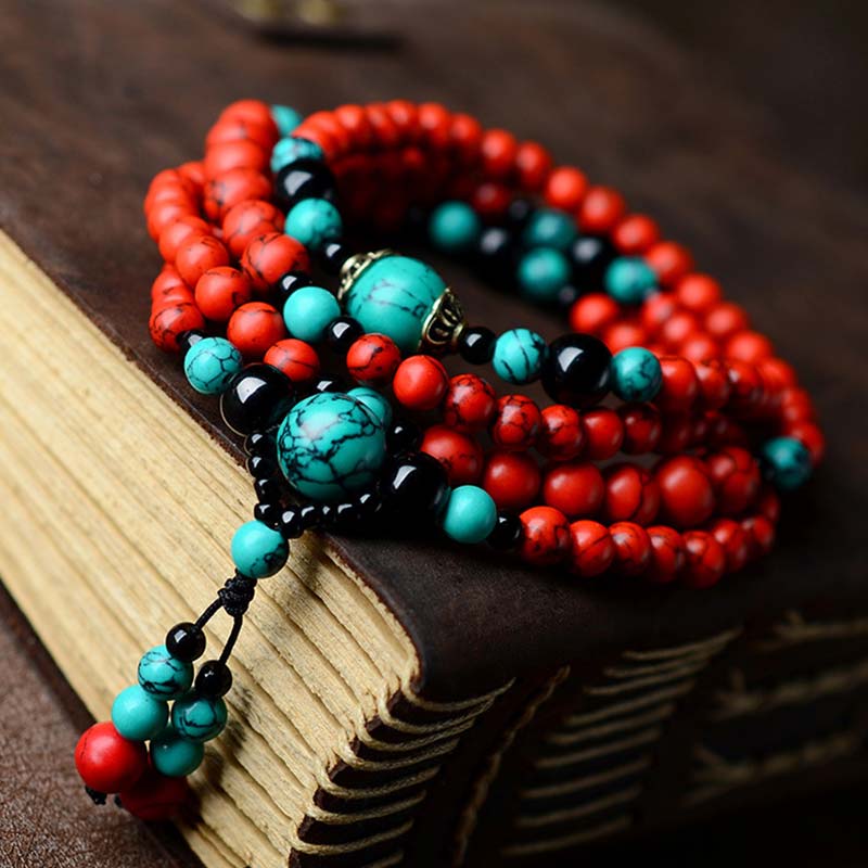 KarmaRipple's Turquoise Black Onyx Red Turquoise Bead Protection Bracelet p7