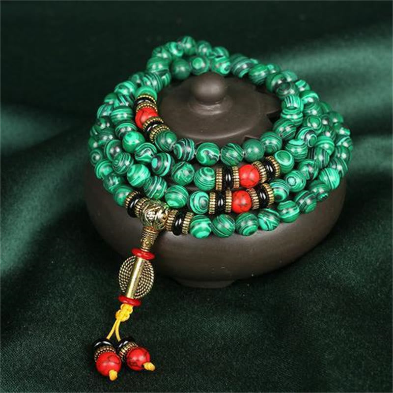 KarmaRipple's Tibetan 108 Mala Malachite Beadwork Bracelet Pendant p13