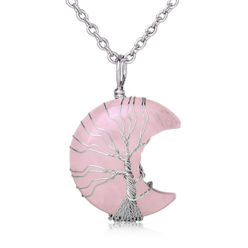 KarmaRipple's Authentic Quartz Gemstone Moon Tree Of Life Balancing Energy Pendant Necklace p24