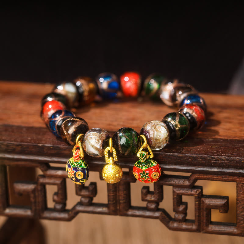KarmaRipple's Five Elements Gold Swallowing Beast Family Talisman Liuli Glass Bead Fortune Bracelet p34