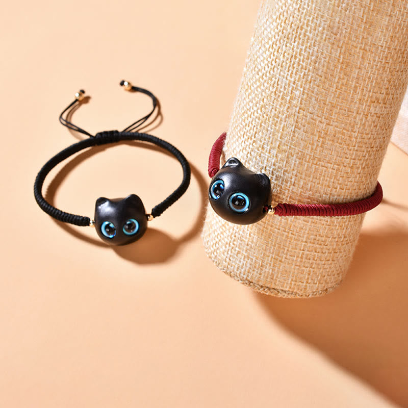 KarmaRipple's Ebony Wood Cat Head Pattern Peace King Kong Weave Woven Bracelet p22