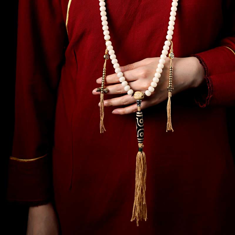 KarmaRipple's Tibet 108 Mala Beadwork Bodhi Seed Bagua Vajra Dzi Bead Gray Agate Wealth Bracelet p14