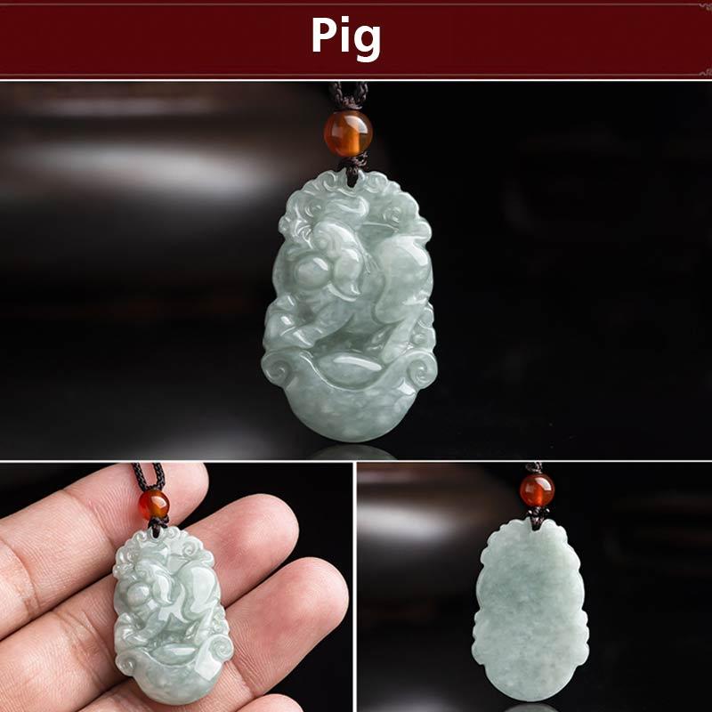 KarmaRipple's Authentic Jade 12 Chinese Zodiac Sucess Necklace Pendant p48
