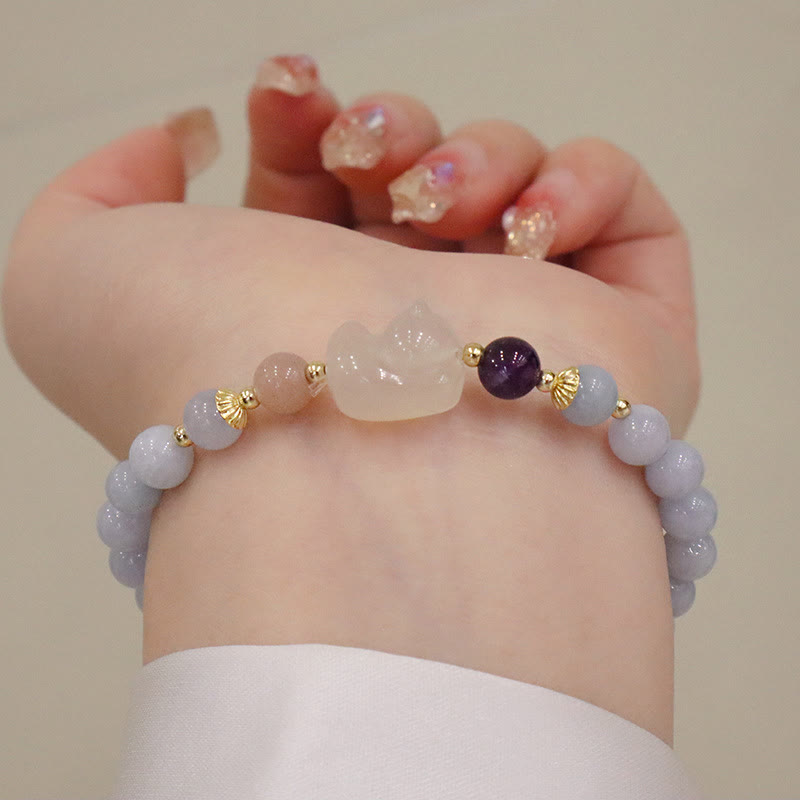 KarmaRipple's Authentic Aquamarine Chalcedony Serenity Rabbit Gourd Cat Talisman Bracelet p20