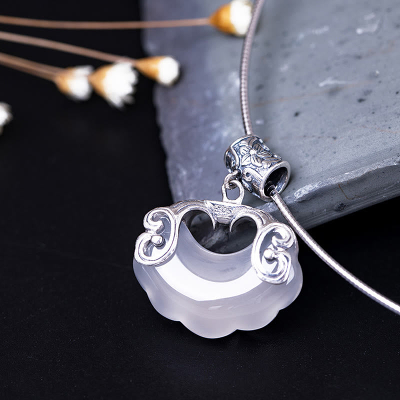 KarmaRipple's 925 Sterling Silver Authentic Chalcedony Lock of Good Wishes Koi Fish Fortune Pendant Necklace p2