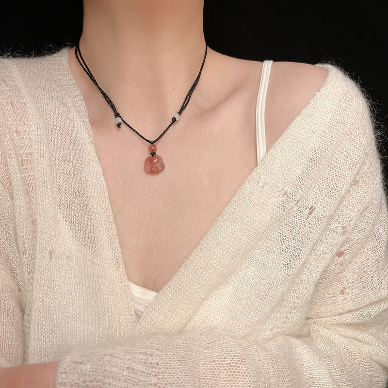 KarmaRipple's Strawberry Quartz Lovely Cat Paw Claw Balancing Pendant Necklace p12