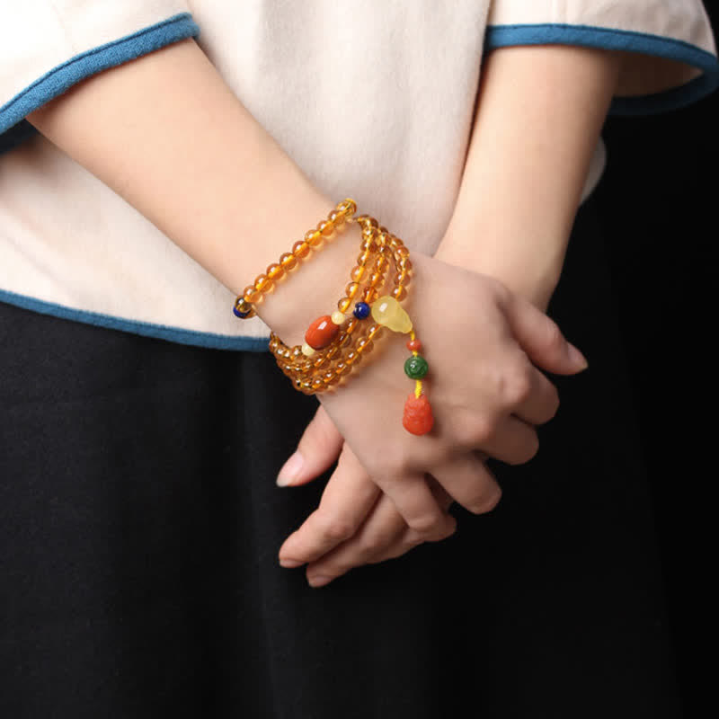 KarmaRipple's 108 Mala Beadwork Authentic Citrine Amber Peace Buckle Red Agate PiXiu Protection Talisman Bracelet p24