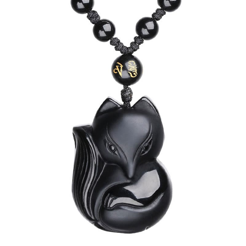 KarmaRipple's Authentic Black Obsidian Tiger Eye Ice Obsidian Fox Necklace Amulet Pendant p1