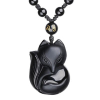 Collier pendentif amulette en obsidienne noire authentique œil de tigre et renard en obsidienne glacée de KarmaRipple
