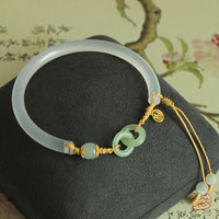 Bracelet jonc en argent sterling 925, véritable agate ivoire, jade Hetian, double boucle de paix, personnage Fu, de KarmaRipple