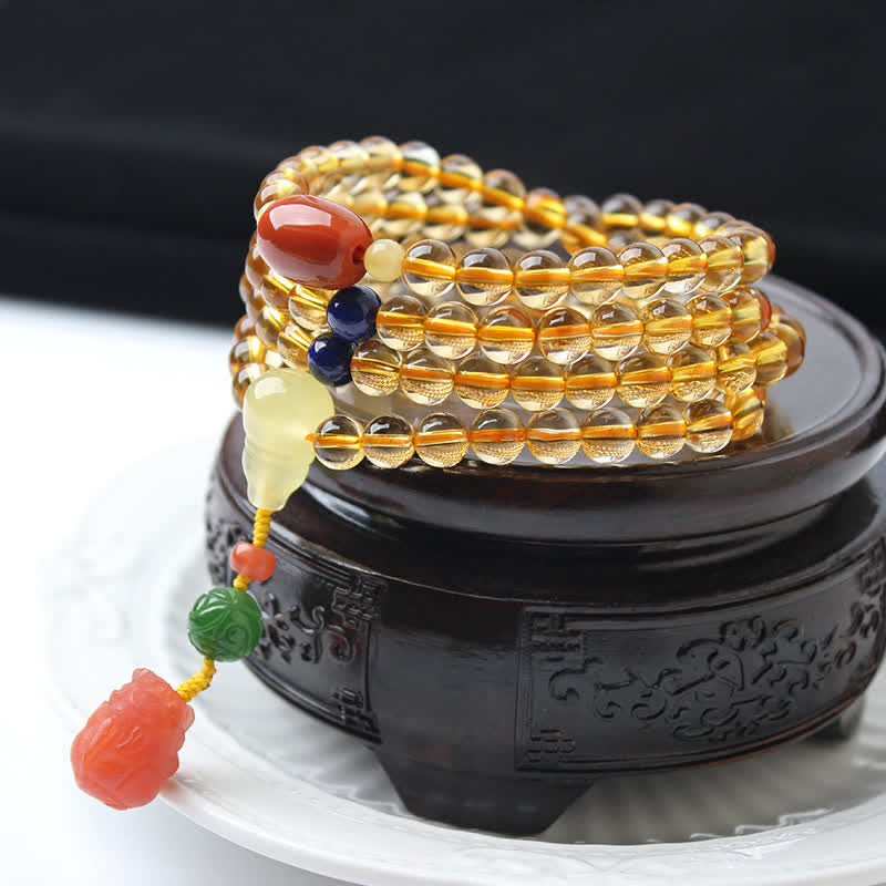 KarmaRipple's 108 Mala Beadwork Authentic Citrine Amber Peace Buckle Red Agate PiXiu Protection Talisman Bracelet p2