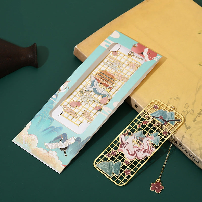 KarmaRipple's Elk Koi Fish Crane Nine Tailed Fox Metal Brass Hollow Bookmark p7