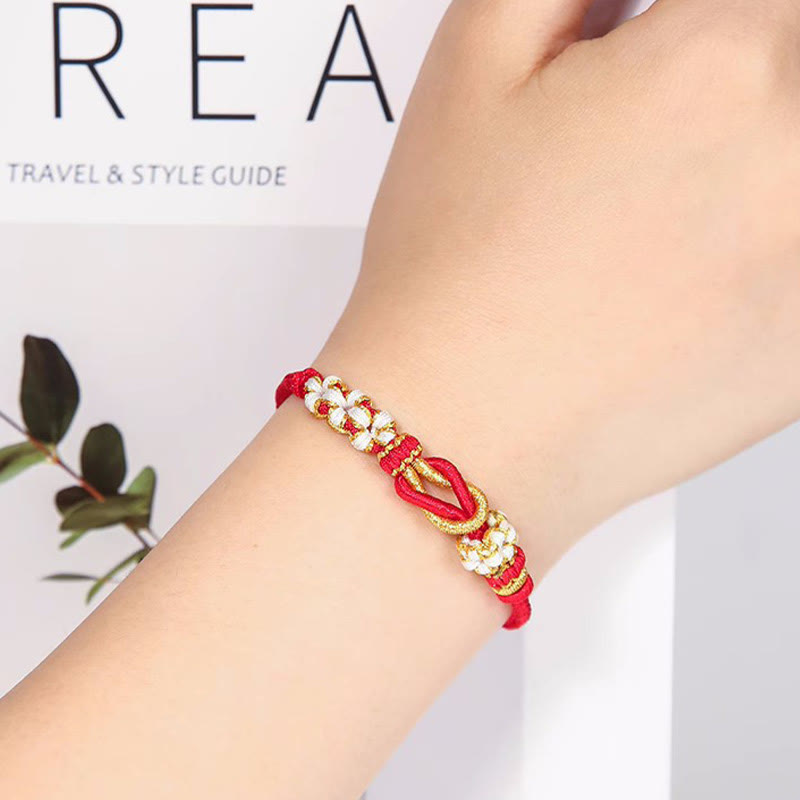 KarmaRipple's Handmade Peach Blossom Weave Eight Thread Peace Weave Fortune Protection Bracelet p7