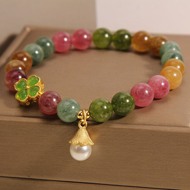 KarmaRipple's Colorful Tourmaline Four Leaf Clover Flower Wisdom Bracelet p6