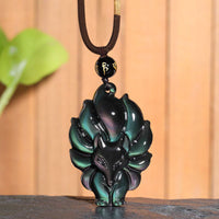 Collier pendentif renard à neuf queues en obsidienne arc-en-ciel authentique de KarmaRipple 