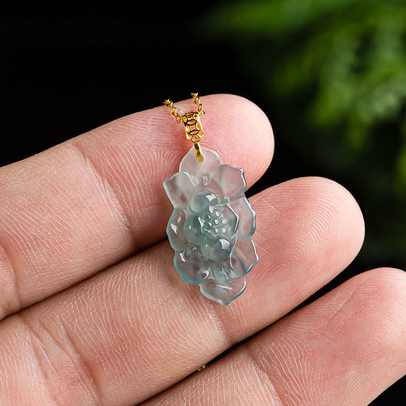 KarmaRipple's 18K Gold Authentic Jade Lotus Pattern Prosperity Pendant Necklace p3