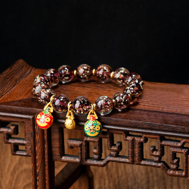 KarmaRipple's Gold Swallowing Beast Family Talisman Luminous Fluorescent Liuli Glass Bead Success Bracelet p55