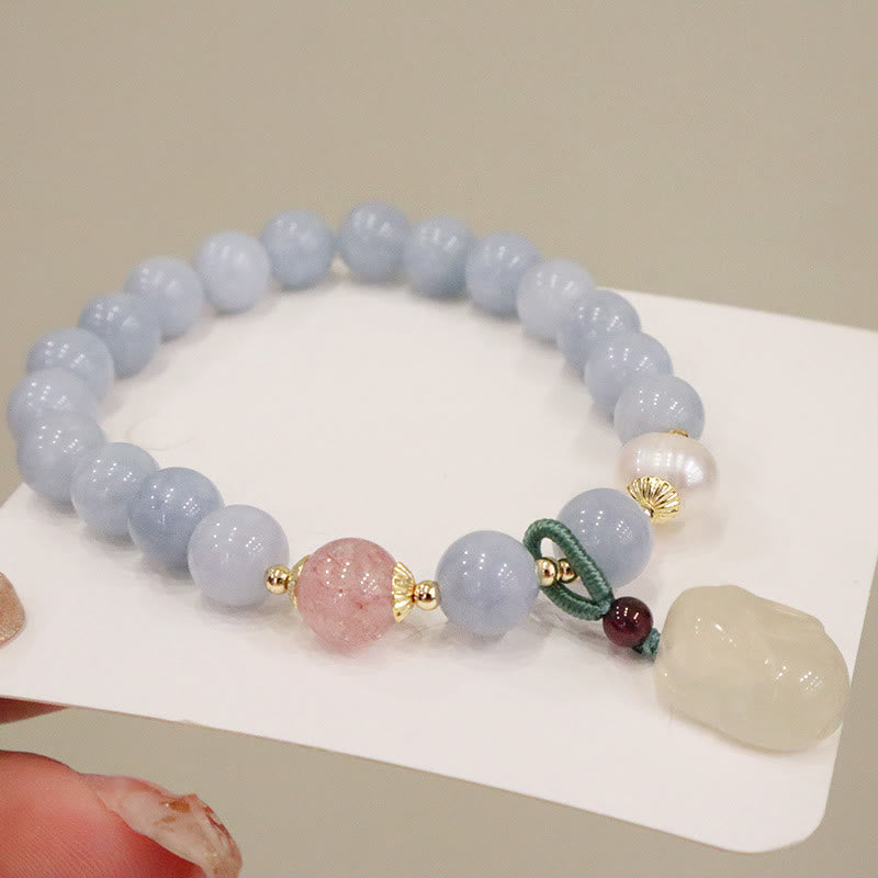 KarmaRipple's Authentic Aquamarine Chalcedony Serenity Rabbit Gourd Cat Talisman Bracelet p8