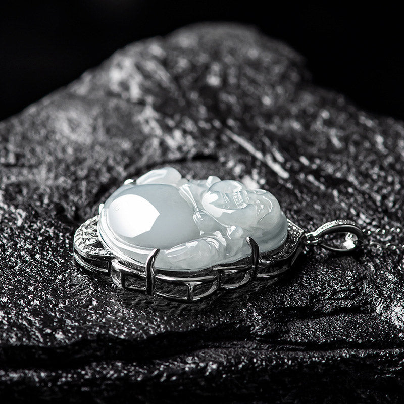 KarmaRipple's 925 Sterling Silver Laughing Buddha Authentic Jade Abundance Pendant Necklace p6