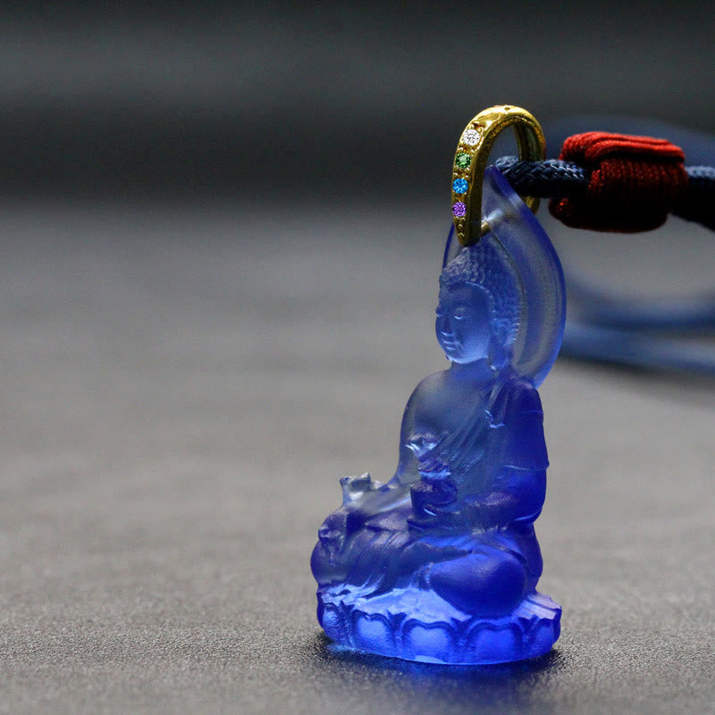 KarmaRipple's Blue Tathagata Buddha Medicine Buddha Liuli Gemstone Serenity Amulet Pendant Necklace p2