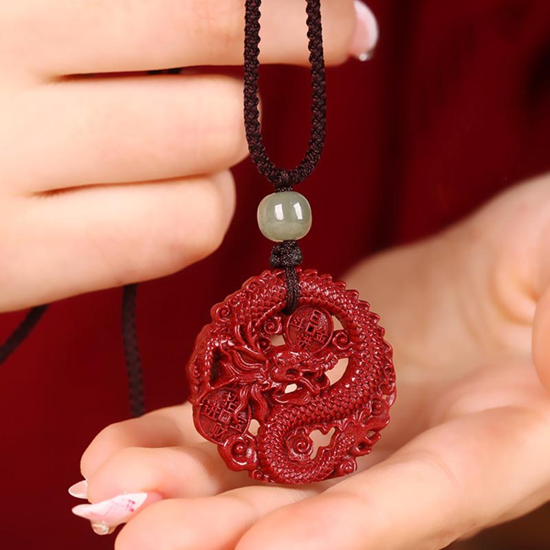 KarmaRipple's Year Of The Dragon Authentic Cinnabar Hetian Jade Bead Bronze Coin Attract Wealth Strength Pendant Necklace p10