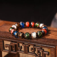 Bracelet porte-bonheur en perles de verre Liuli, talisman familial de la bête avaleuse d'or des cinq éléments de KarmaRipple