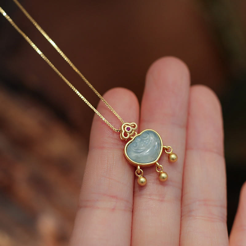 KarmaRipple's 925 Sterling Silver Authentic Jade Chalcedony Lock of Good Wishes Fortune Pendant Necklace Bangle Bracelet p6