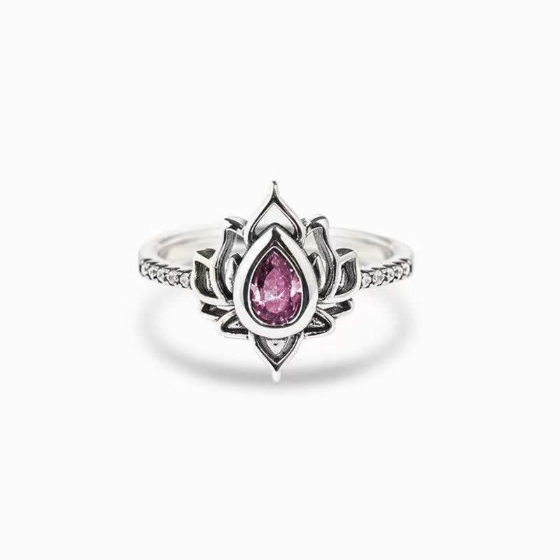 KarmaRipple's Sterling Silver Lotus Zircon Blessing Protection Ring p53